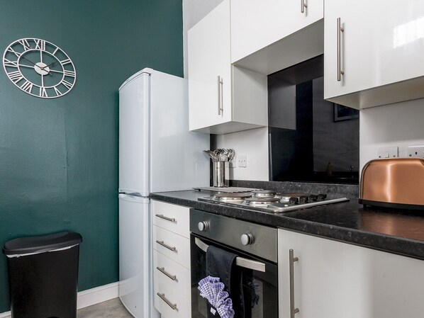 Fridge, microwave, oven, toaster