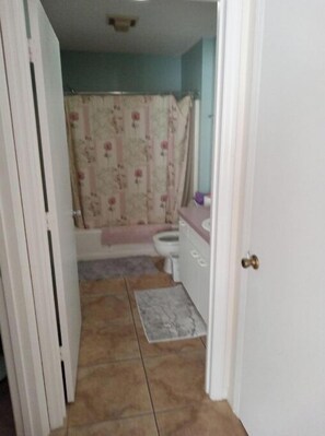 Shower, towels, soap, toilet paper
