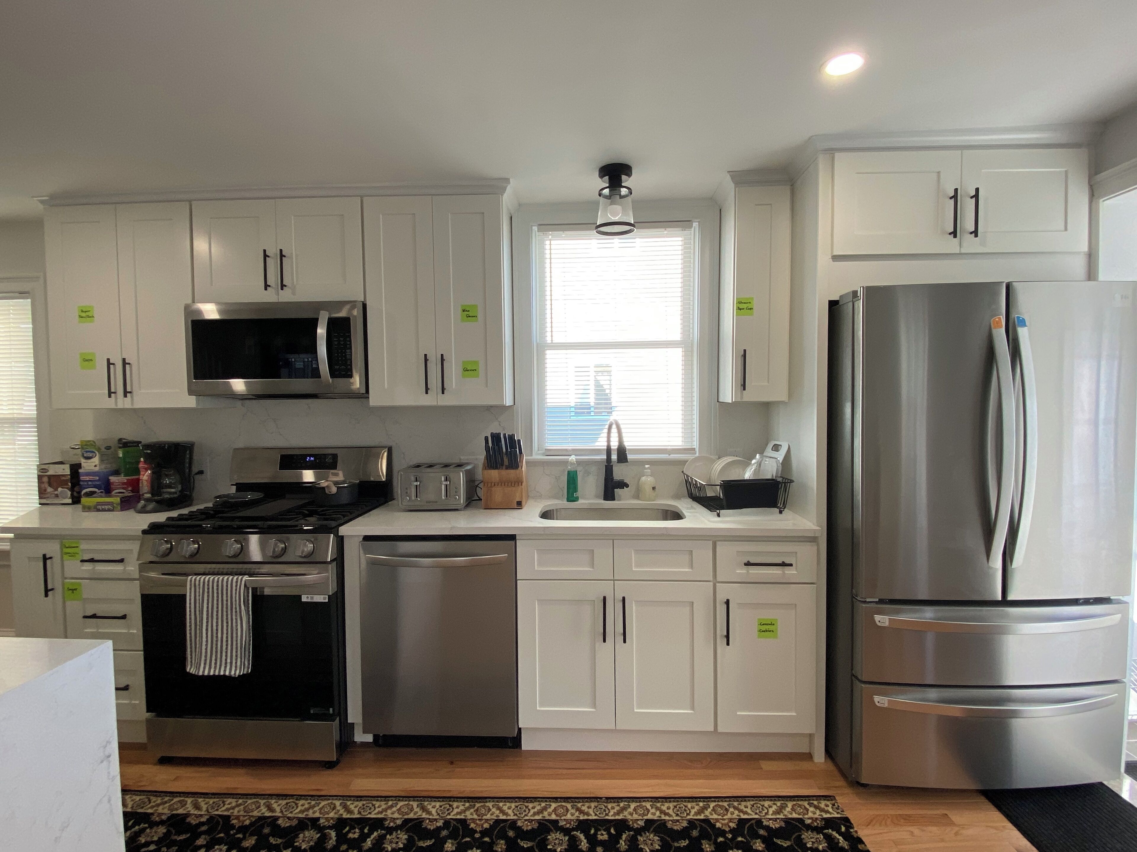 Fridge, microwave, oven, dishwasher