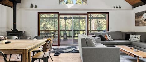 Smart TV, fireplace, DVD player, foosball