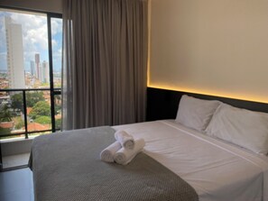 Laptop workspace, free WiFi, bed sheets