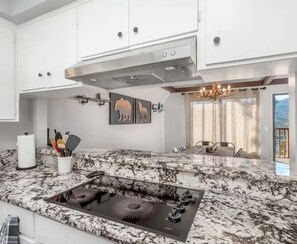 Fridge, dishwasher, cookware/dishes/utensils, dining tables - 4-Story Lake View Cabin with Boat Slip & Private Marina with Launch Ramp (Bass Lake)