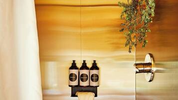 Shower, towels, soap, shampoo