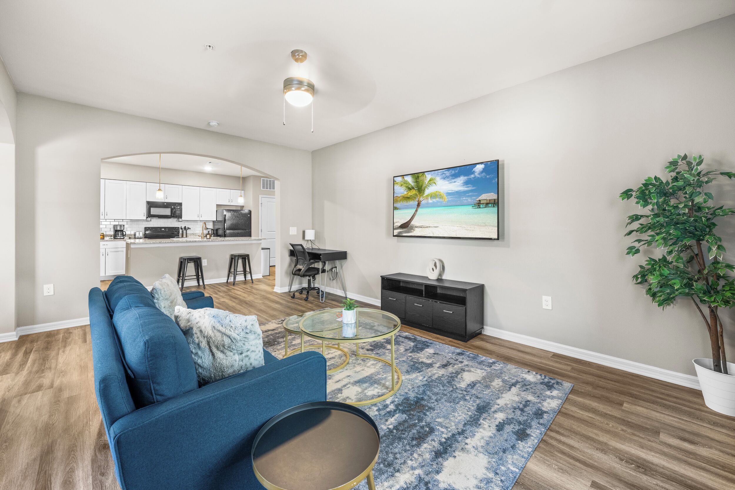 Smart TV, fireplace, foosball, table tennis