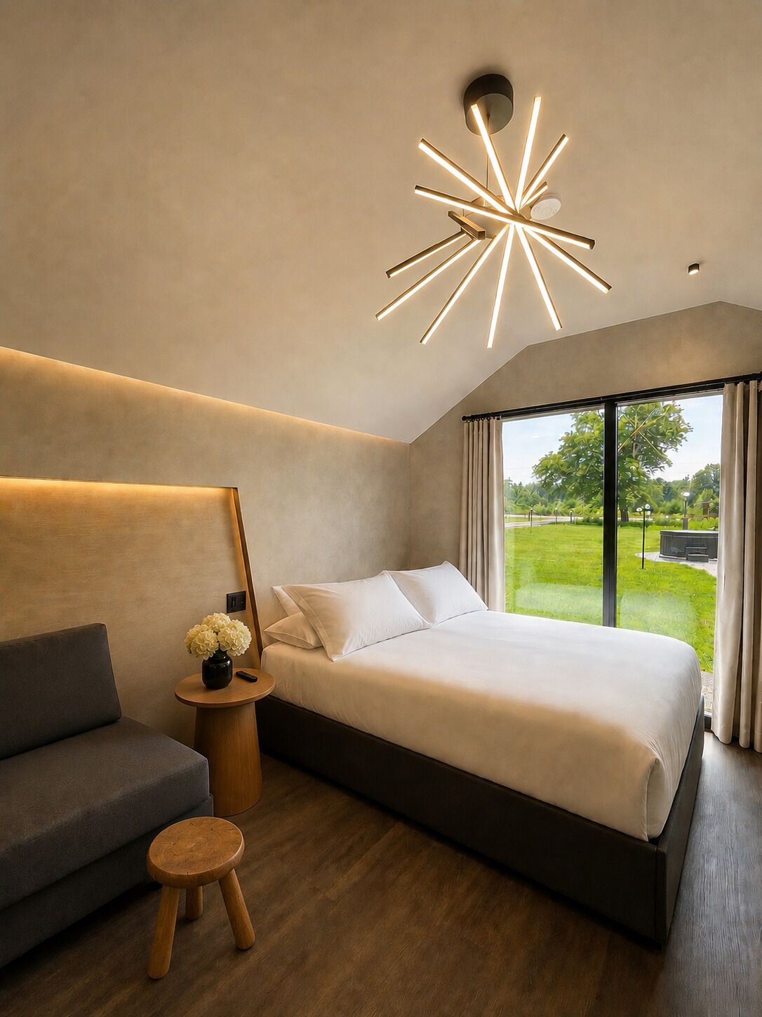Cabaña romántica, 1 cama Queen size y sofá cama | Decoración personalizada y muebles diferentes 