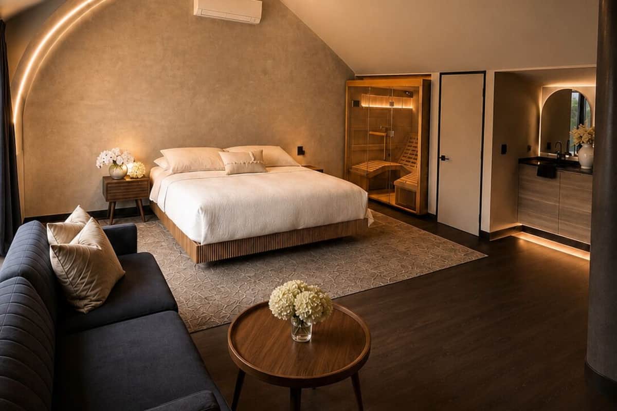Cabaña Elite, 1 cama King size, sauna | Decoración personalizada y muebles diferentes