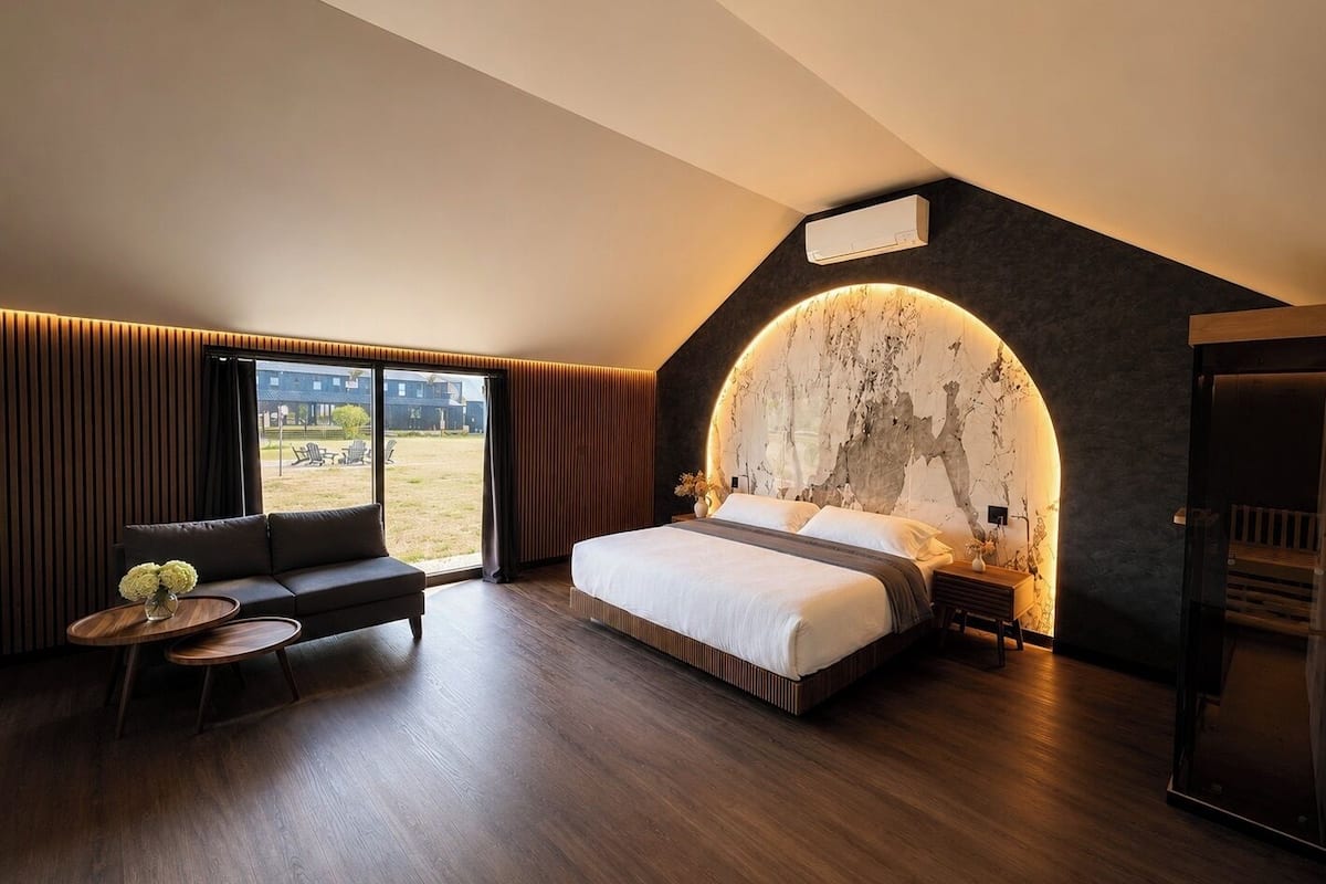 Chalet rustique Élite, 1 très grand lit, non-fumeur, sauna | Vue de la chambre