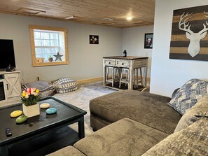 Smart TV, fireplace, video games, foosball