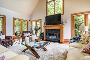 Smart TV, fireplace, ping pong, books