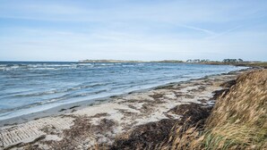 A beach with waves, seaweed, and a distant shoreline. - Gorgeous home in Mesinge with WiFi (Mesinge)