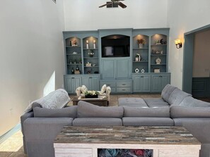 Smart TV, fireplace, video games, books