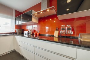 Fridge, microwave, oven, dishwasher