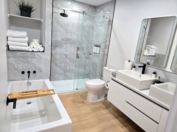 Haartrockner, Handtücher, Seife, Toilettenpapier