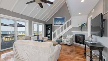 Télévision, cheminée, espaces bureaux