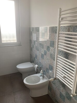 Douche, séchoir à cheveux, bidet, serviettes fournies