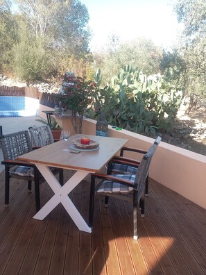 Outdoor dining - A very private villa in the heart of kalathos, just 10 min drive from Lindos (kalathos Rhodes)