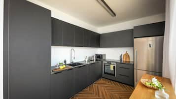 Apartment, Mountain View | Private kitchen | Fridge, microwave, oven, stovetop
