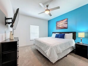 1 bedroom, desk, iron/ironing board, travel cot