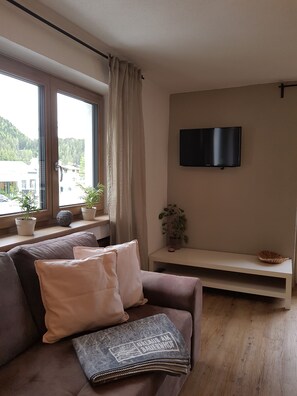 Televisor intel·ligent, taula de tennis de taula i llibres 