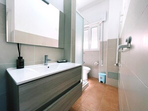Douche, sèche-cheveux, serviettes fournies, papier toilette