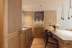 Standard Apartment, Balcony, City View | Private kitchen | Fridge, microwave, stovetop, dishwasher