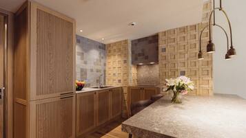 Standard Apartment, Balcony, City View | Private kitchen | Fridge, microwave, stovetop, dishwasher