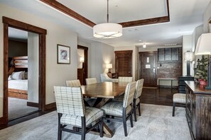 Enjoy meals in this well-appointed dining area with a large table and six comfortable chairs.