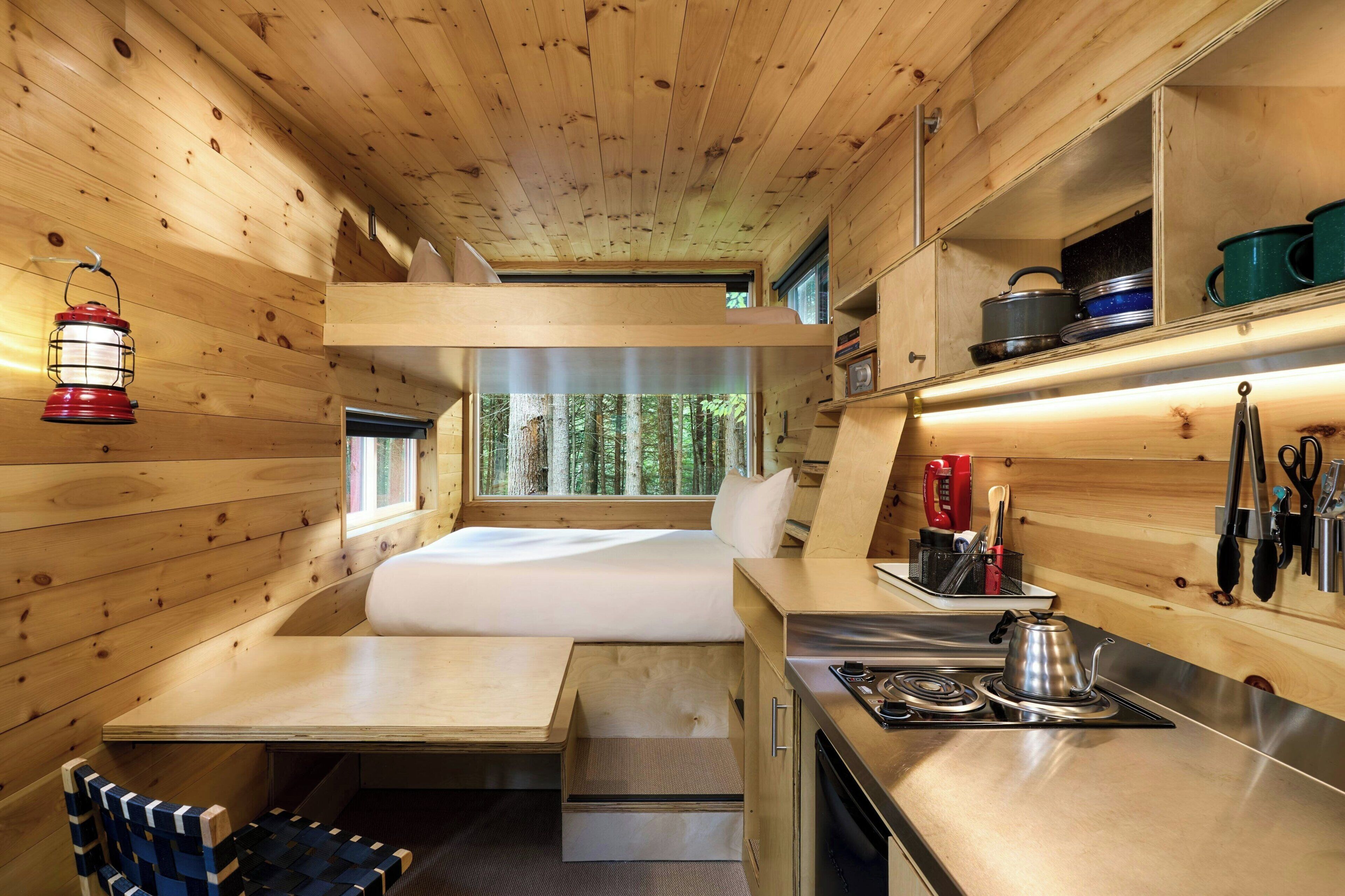 Cabin, 2 Queen Beds | 1 bedroom, desk, laptop workspace, bed sheets