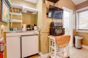 Fridge, microwave, coffee/tea maker