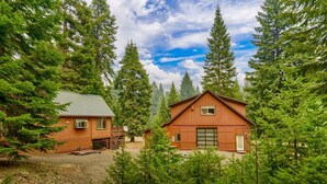 A cabin with a metal roof and wooden walls, surrounded by dense forest. - Gorgeous Lakeside BarnHOUSE + SAUNA! (Ashland)