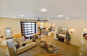 Smart TV, fireplace, DVD player, books