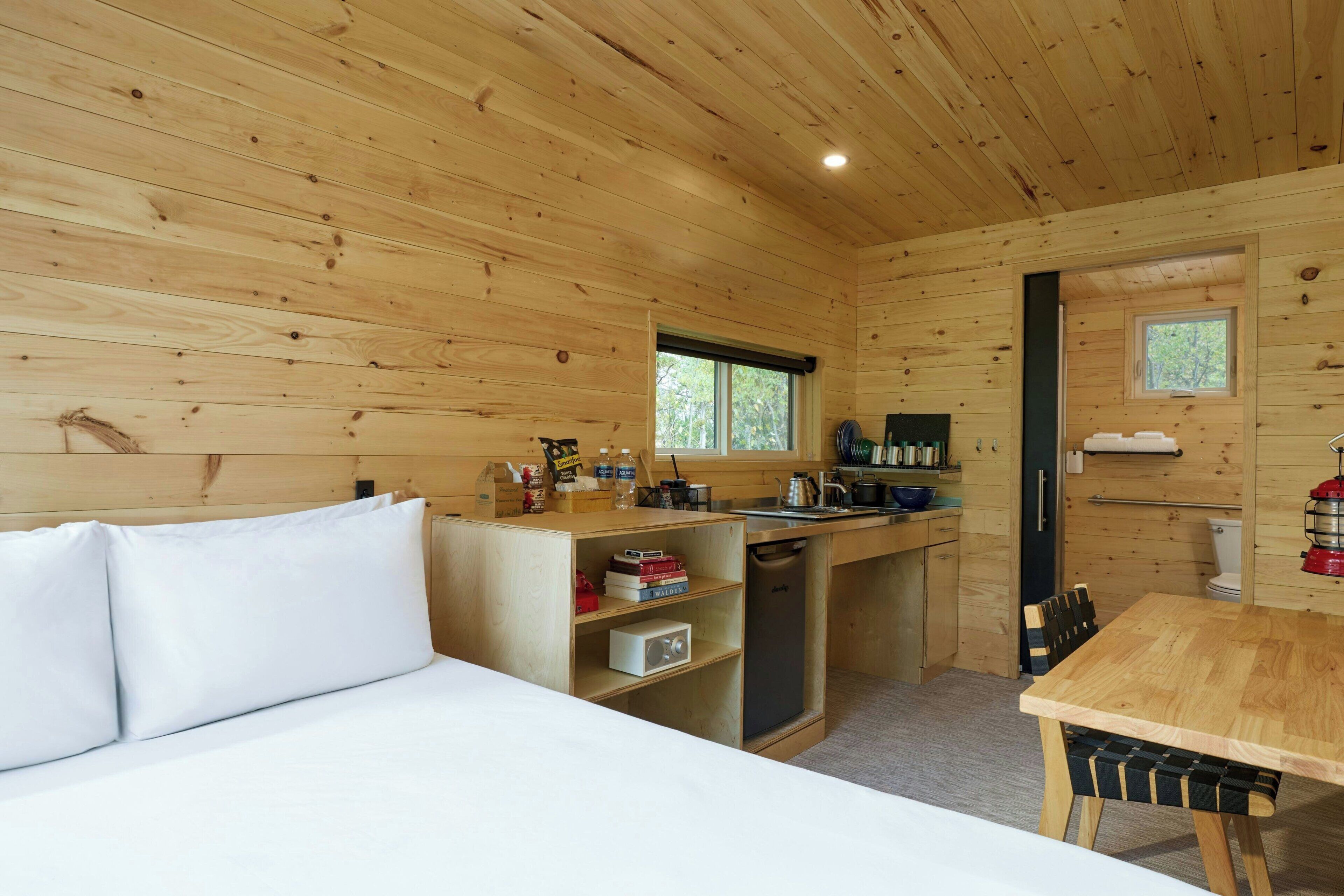 Cabin, 1 Queen Bed | 1 bedroom, desk, laptop workspace, bed sheets
