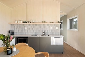 Fridge, microwave, dishwasher, coffee/tea maker