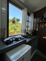 舒适开间套房, 阳台, 泳池景观 | 私人厨房 | 微波炉