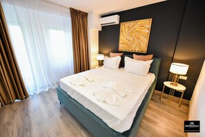 럭셔리 아파트, 시내 전망 | 이집트산 면 시트, 고급 침구, 메모리폼 침대, 암막 커튼