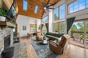 Smart TV, fireplace, video games, books
