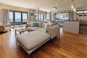 TV, lareira, DVD player, livros