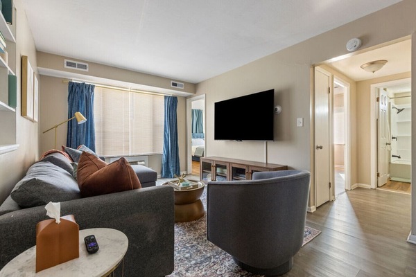 Experience movie nights in style with our impressive 65-inch flat-screen TV