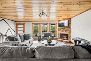 Fernseher, Kamin, Bücher