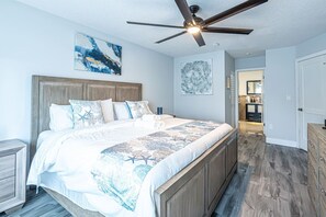 4 bedrooms, desk, iron/ironing board, travel cot