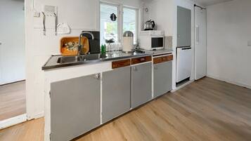 Frigorífico, placa de cocina, lavavajillas y cafetera o tetera