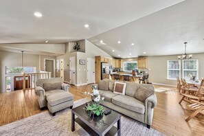 Smart TV, fireplace, table football, books