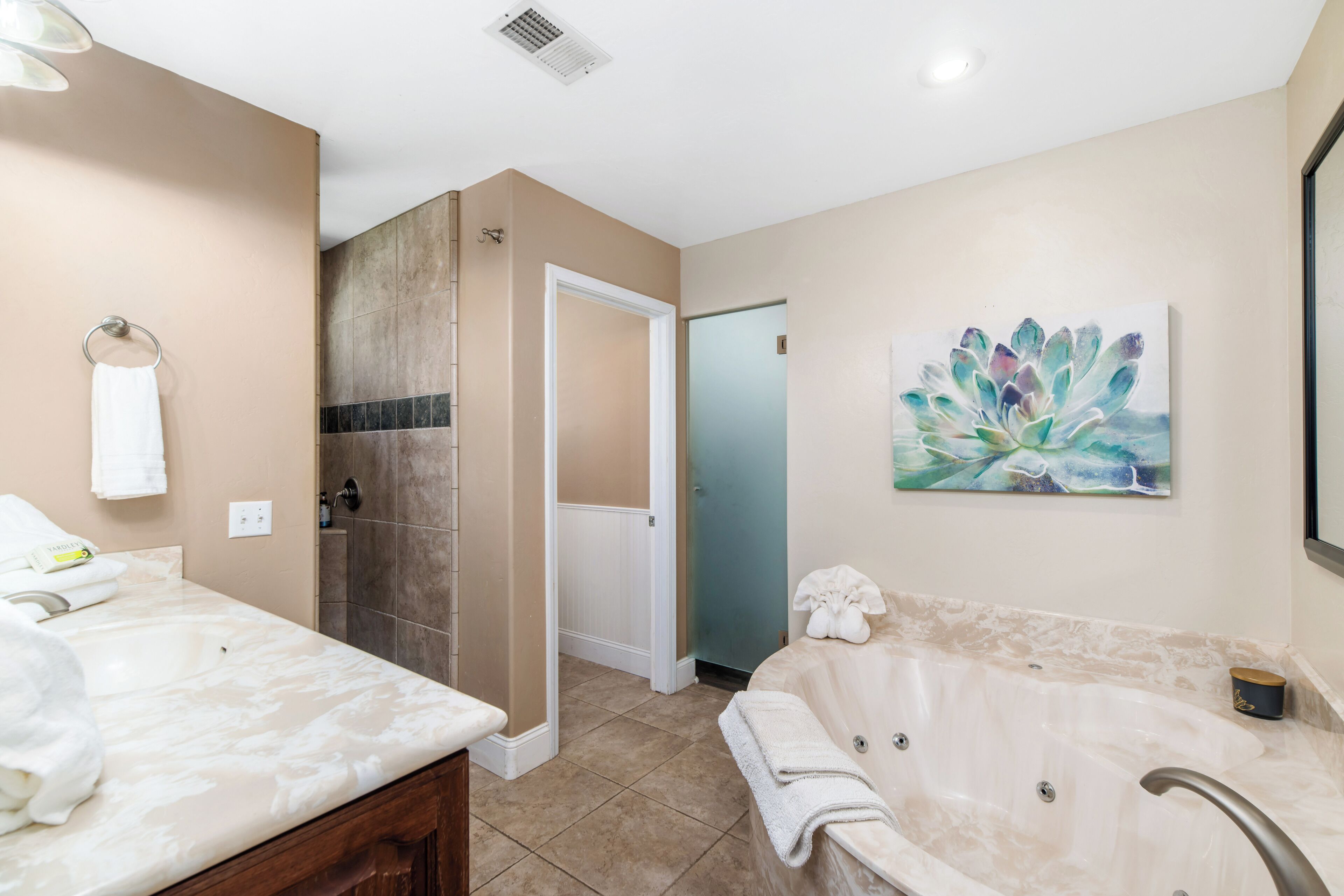 Shower, jetted bath, eco-friendly toiletries, hair dryer
