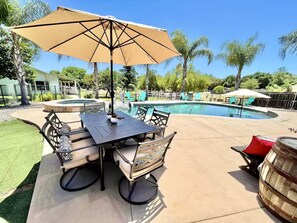 Outdoor dining - 7BR Nature Estate • Heated Pool • Game Room • Wineries • Weddings • Retreats (Ramona)