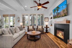 TV, fireplace, offices