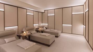 Sauna, steam room, body treatments, aromatherapy, deep-tissue massages