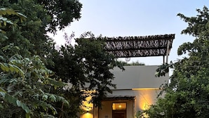 A modern house with a stone pathway leading to the entrance, surrounded by lush greenery. - Africa Safari Nyerere (Selous Game Reserve)