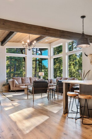 Interior - The Basin is a modern, luxury cabin nestled in the pines at the base of Discovery Ski Hill. Enjoy panoramic views of the surrounding forest and the relaxing sounds of a nearby creek while relaxing by a smokeless fire in the Solo stove on the deck. (Philipsburg)