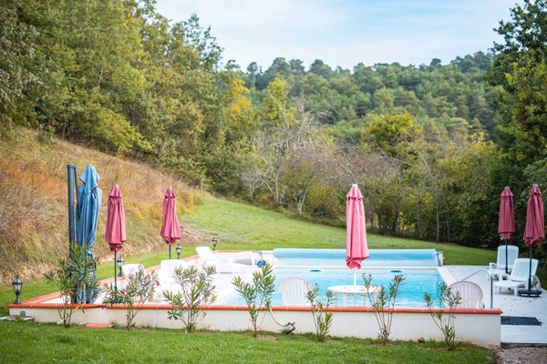 Outside: Saltwater swimming pool (12x5) (open from May to September, weather permitting) - Sun loungers - Large terrace - 1 charcoal BBQ - 1 outdoor table + chairs for 11 people.