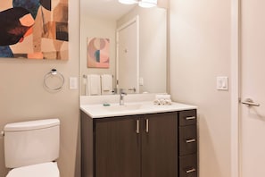 Shower, hair dryer, towels - Luxury Apt In Heart of Seaport (Boston MA)